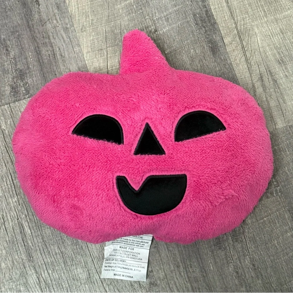 Target Hyde & EEK! Halloween Neon Pink Pumpkin Sherpa Throw Pillow NEW